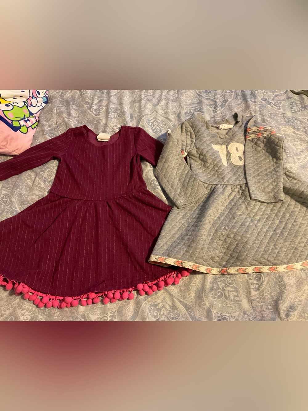 Girls Pom-Trim Burgundy Knit Dress - Kids